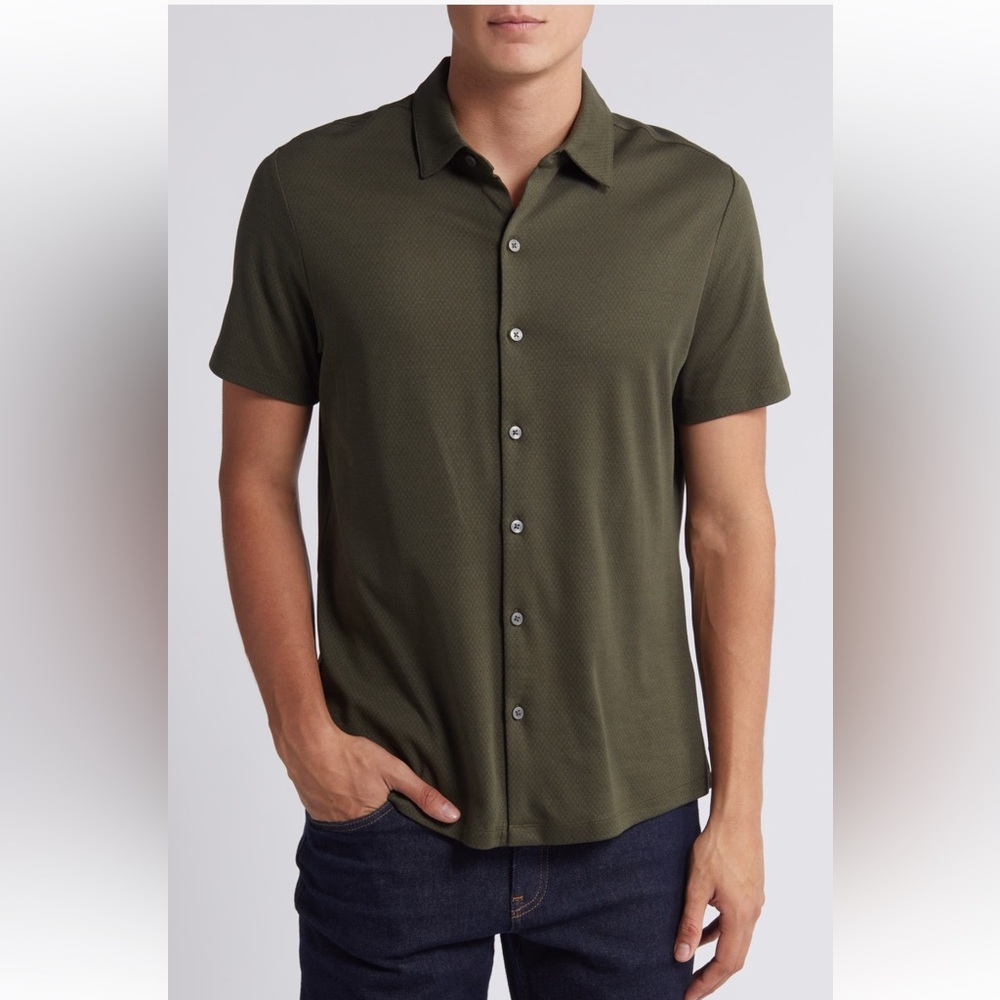 Robert Barakett Campbell Knit Short Sleeve Button-up Shirt